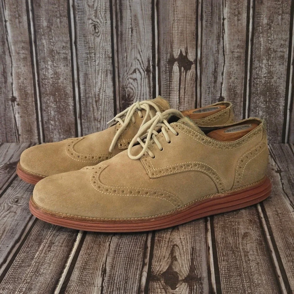 Sz 11 M Mens Cole Haan Lunargrand Tan Suede Wingtip Oxford Shoes C10228